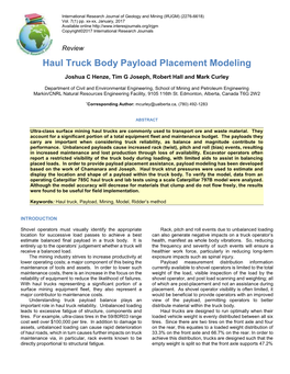 Haul Truck Body Payload Placement Modeling