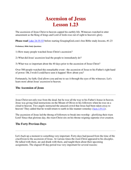 Ascension of Jesus Lesson 1.23