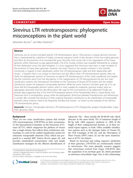 Sirevirus LTR Retrotransposons: Phylogenetic Misconceptions in the Plant World Alexandros Bousios1* and Nikos Darzentas1,2
