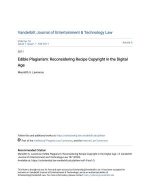 Edible Plagiarism: Reconsidering Recipe Copyright in the Digital Age
