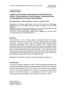 Jackfruit (Artocarpus Heterophyllus) and Breadfruit (A. Altilis): Phytochemistry, Pharmacology, Commercial Uses and Perspectives for Human Nourishment
