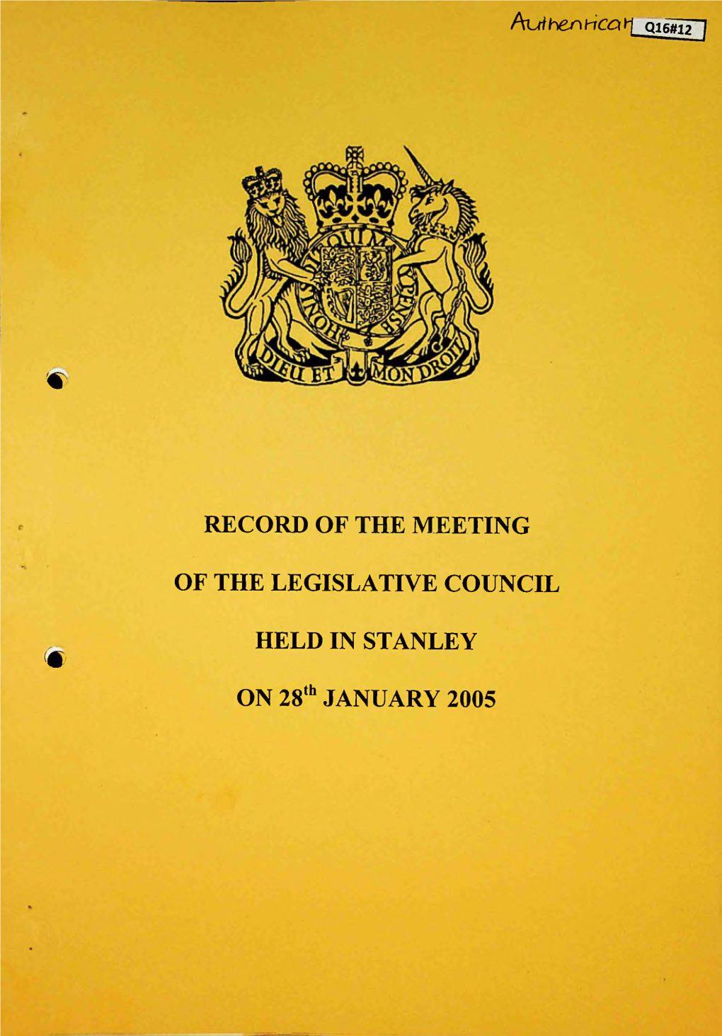 W Record of the Meeting of the Legislative Council