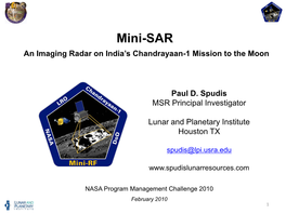 Mini-SAR an Imaging Radar on India’S Chandrayaan-1 Mission to the Moon