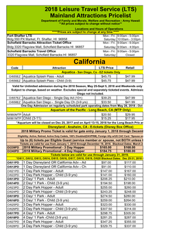 2018 MAINLAND Attraction Price List