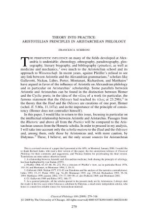 Theory Into Practice: Aristotelian Principles in Aristarchean Philology