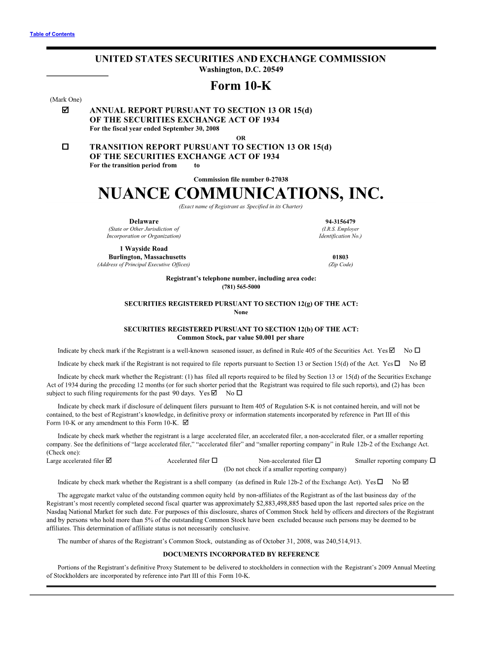 NUANCE COMMUNICATIONS, INC. (Exact Name of Registrant As Specified in Its Charter)