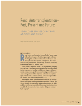 Renal Autotransplantation– Past, Present and Future