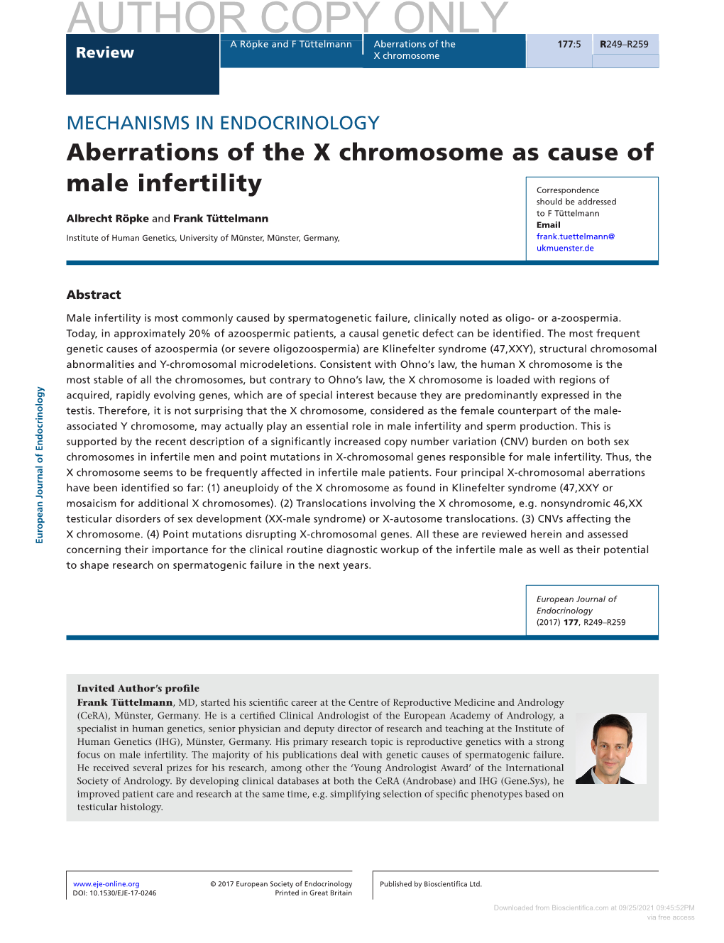 AUTHOR COPY ONLY a Röpke and F Tüttelmann Aberrations of the 177:5 R249–R259 Review X Chromosome