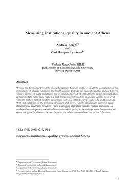Measuring Institutional Quality in Ancient Athens