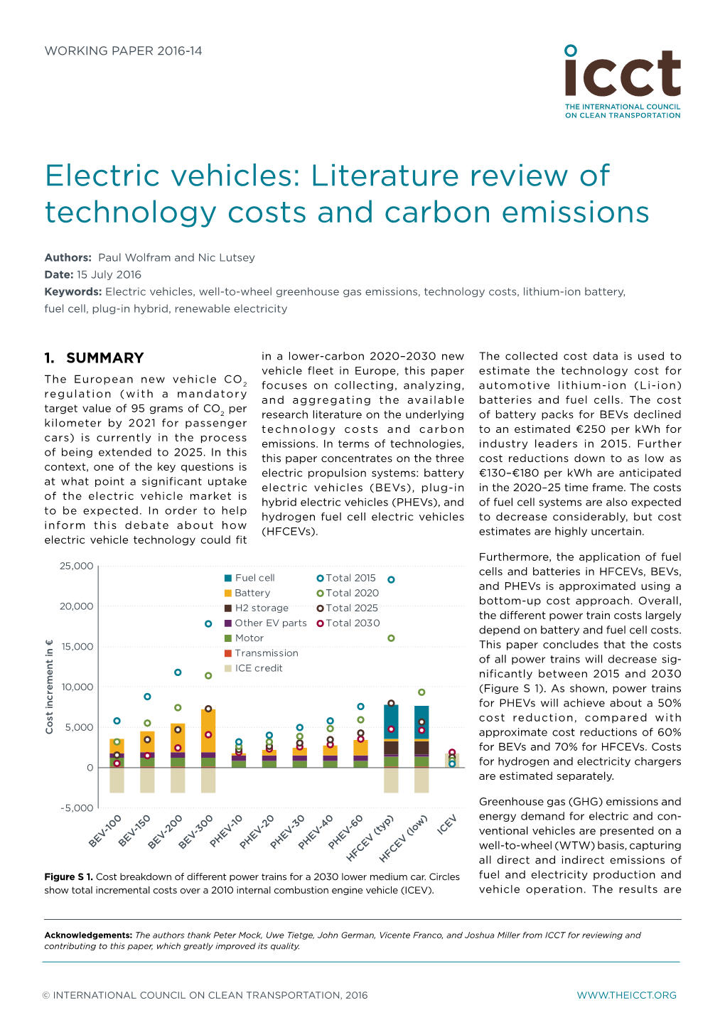 Electric Vehicles Literature Review of Technology Costs and Carbon