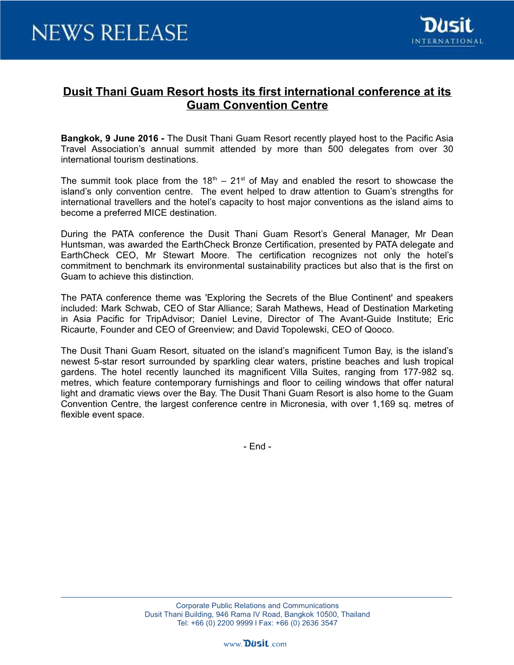 Dusit Thani Guam Resort Hosts Its First International Conference at Its