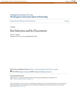 Kin Selection and Its Discontents David C