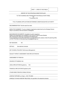 Part 1 – Open to the Public Report of the Strategic Director Place to the Planning and Transportation Regulatory Panel On