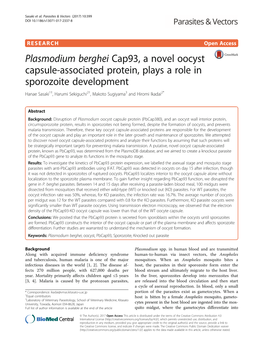 Plasmodium Berghei Cap93, a Novel Oocyst Capsule-Associated Protein
