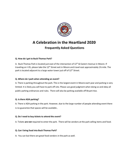 A Celebration in the Heartland 2020 Frequently Asked Questions
