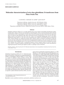 Molecular Characterization of Zeta Class Glutathione S-Transferases from Pinus Brutia Ten