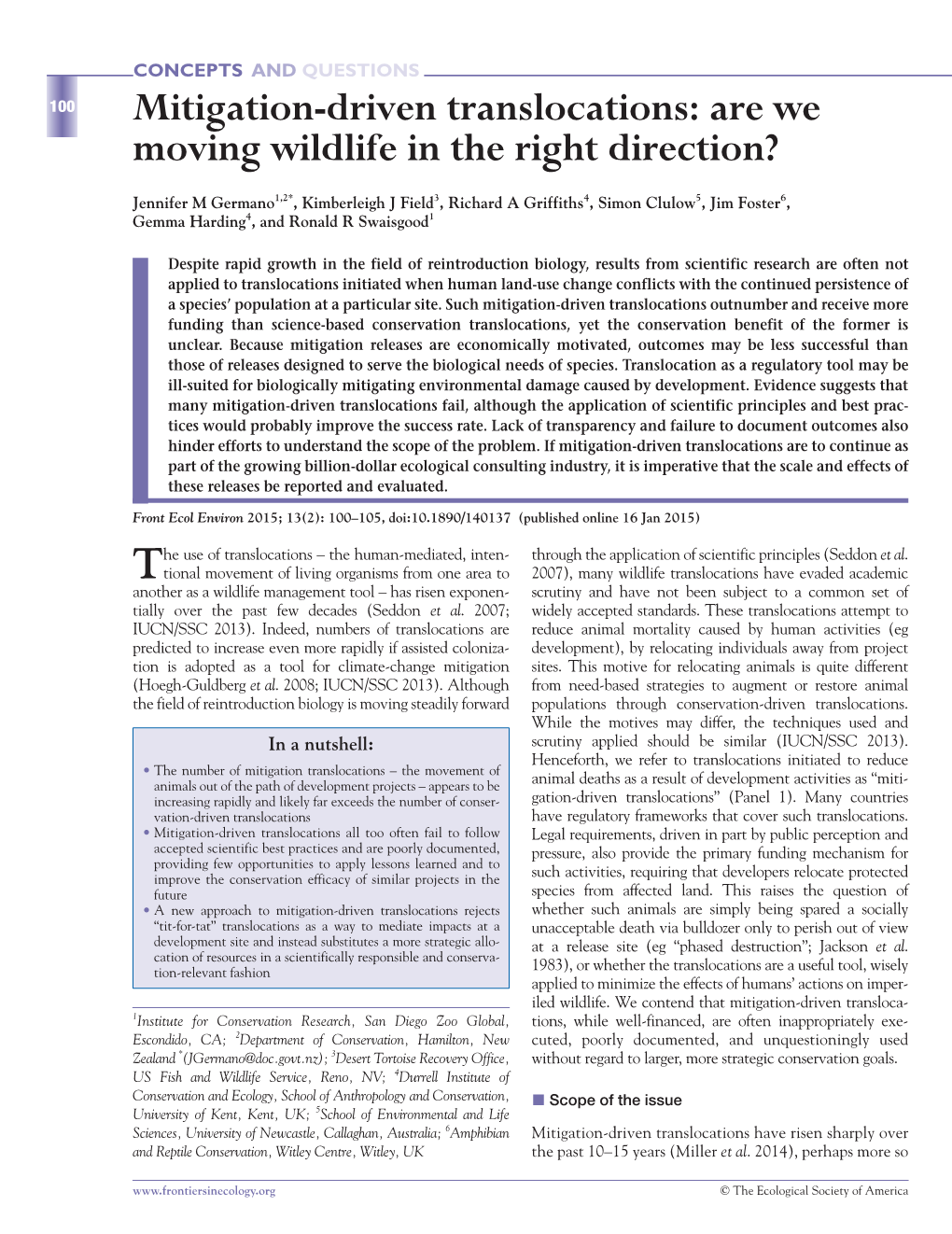 Mitigation-Driven Translocations: Are We Moving Wildlife in the Right Direction?