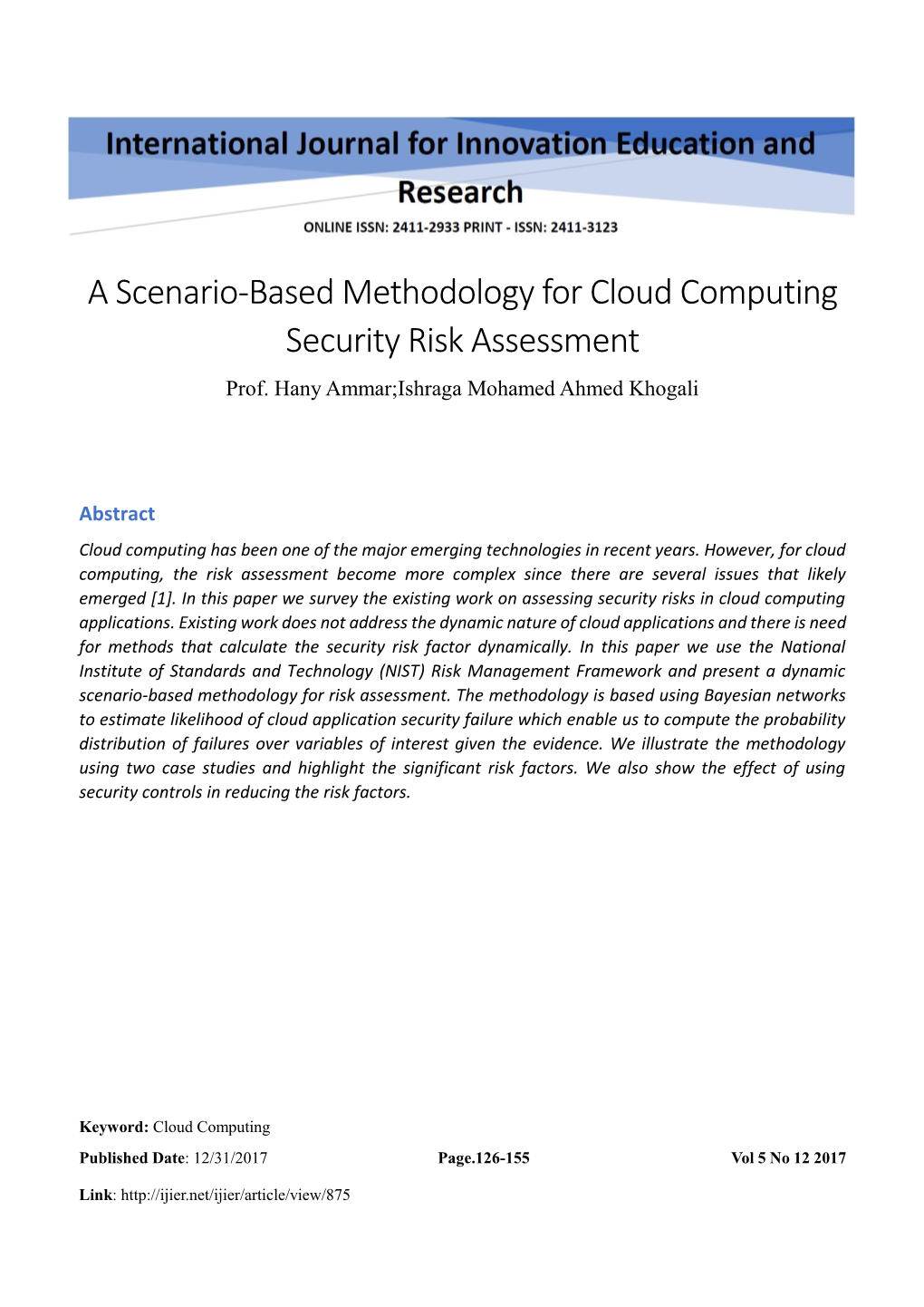 A Scenario-Based Methodology for Cloud Computing Security Risk