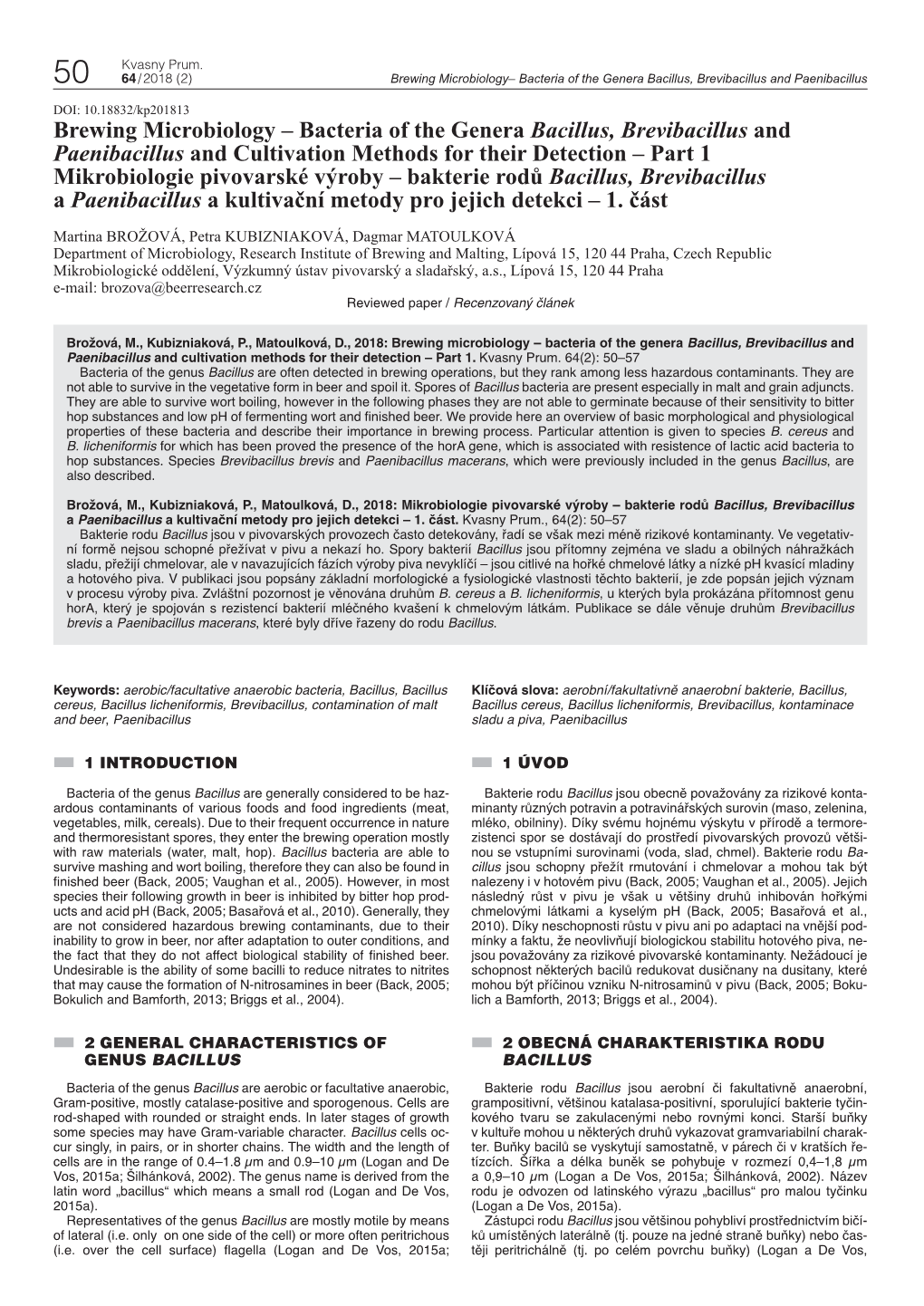 Brewing Microbiology– Bacteria of the Genera Bacillus, Brevibacillus and Paenibacillus