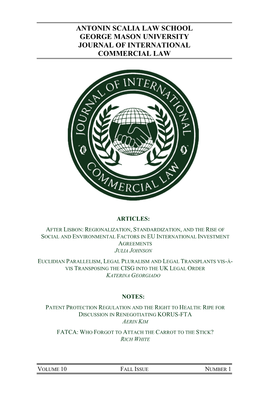Antonin Scalia Law School George Mason University Journal of International Commercial Law