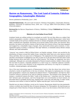 Barrow on Ramaswamy, 'The Lost Land of Lemuria: Fabulous Geographies, Catastrophic Histories'