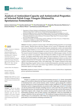 Analysis of Antioxidant Capacity and Antimicrobial Properties of Selected Polish Grape Vinegars Obtained by Spontaneous Fermentation