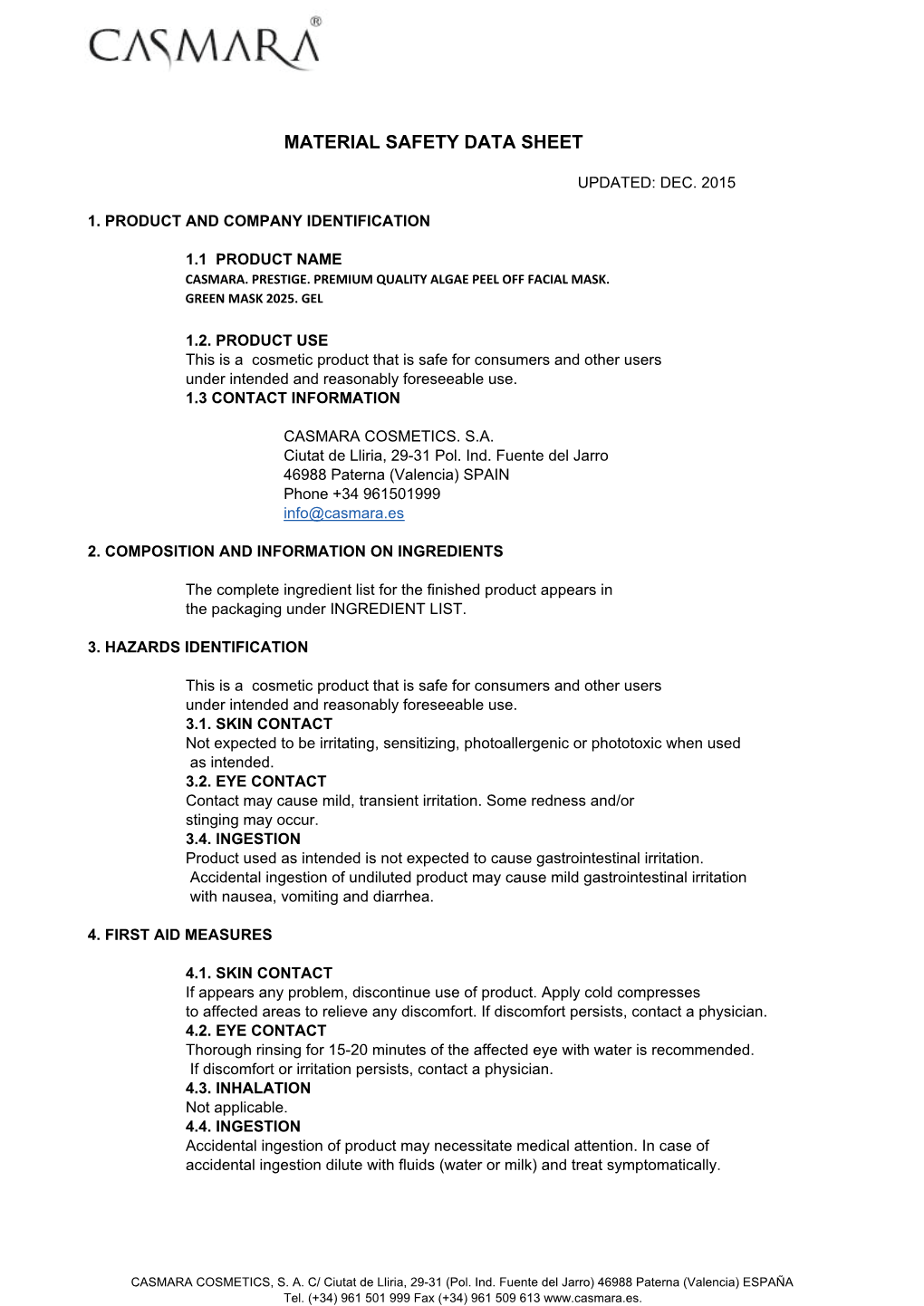 Material Safety Data Sheet