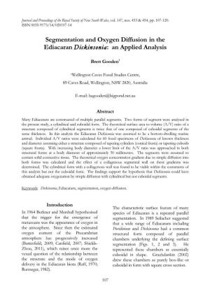 Segmentation and Oxygen Diffusion in the Ediacaran Dickinsonia: an Applied Analysis