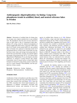 Long-Term Phosphorus Trends in Acidified, Limed, and Neutral