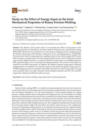 Study on the Effect of Energy-Input on the Joint Mechanical Properties of Rotary Friction-Welding