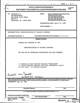 Yucca Mountain Project Document Transmittal/Acknowledgement Record