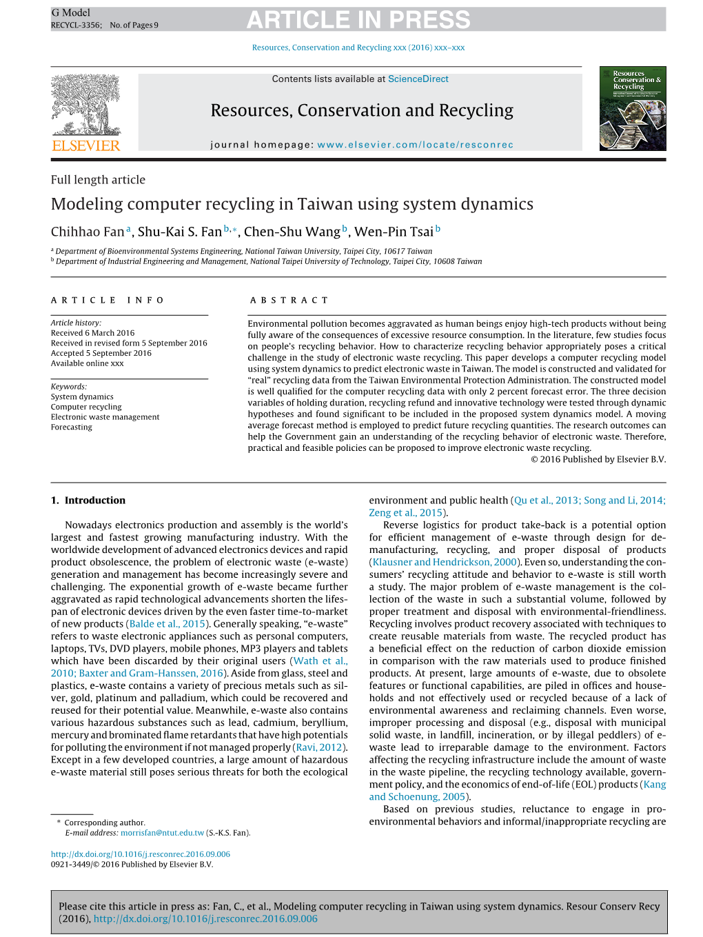 Modeling Computer Recycling in Taiwan Using System Dynamics