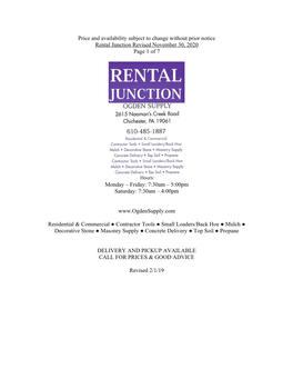 Price and Availability Subject to Change Without Prior Notice Rental Junction Revised November 30, 2020 Page 1 of 7