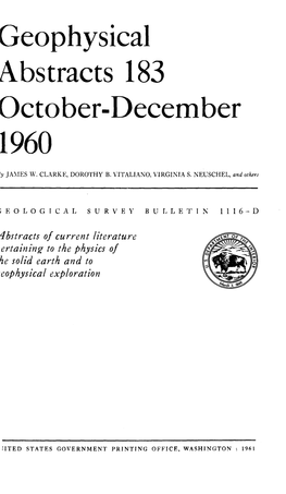 Geophysical Abstracts 183 October-December 1960