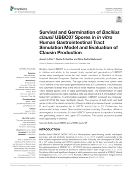 Survival and Germination of Bacillus Clausii UBBC07 Spores in in Vitro Human Gastrointestinal Tract Simulation Model and Evaluation of Clausin Production