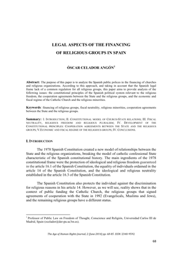 Legal Aspects of the Financing of Religious Groups in Spain