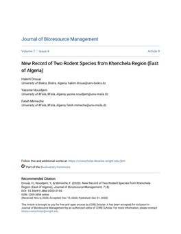 New Record of Two Rodent Species from Khenchela Region (East of Algeria)