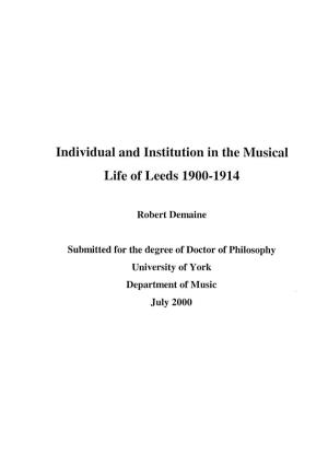 Individual and Institution in the Musical Life of Leeds 1900-1914