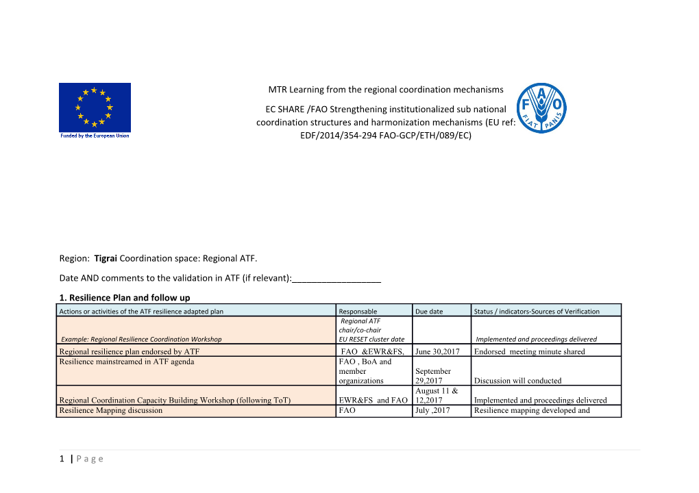 Region: Tigrai Coordination Space: Regional ATF