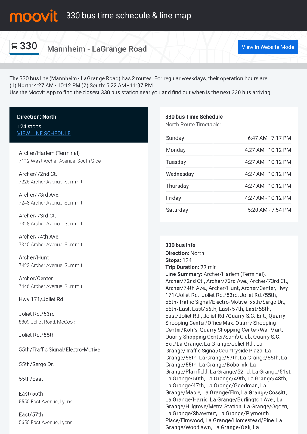 330 Bus Time Schedule & Line Route