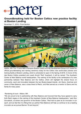 Groundbreaking Held for Boston Celtics New Practice Facility at Boston Landing November 11, 2016 - Front Section