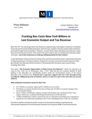 Fracking Ban Costs New York Billions in Lost Economic Output and Tax Revenue