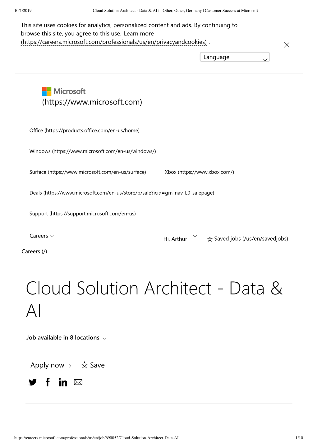 Cloud Solution Architect - Data & AI in Other, Other, Germany | Customer Success at Microsoft