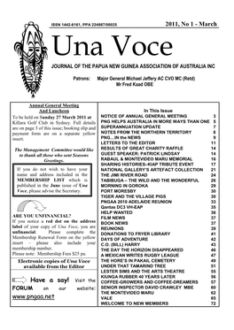 Una Voce JOURNAL of the PAPUA NEW GUINEA ASSOCIATION of AUSTRALIA INC