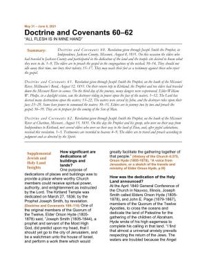 Doctrine and Covenants 60–62 “ALL FLESH IS in MINE HAND”