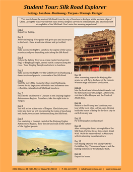 Student Tour: Silk Road Explorer Beijing - Lanzhou - Dunhuang - Turpan - Urumqi - Kashgar