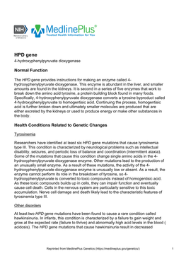 HPD Gene 4-Hydroxyphenylpyruvate Dioxygenase