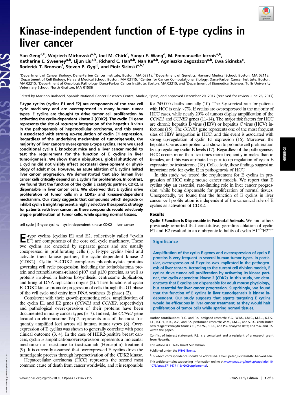 Kinase-Independent Function of E-Type Cyclins in Liver Cancer