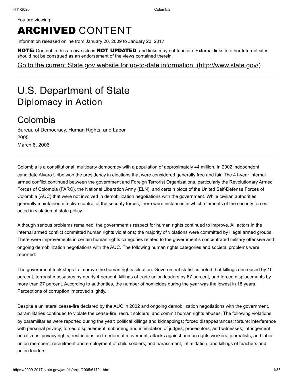 US Department of State ARCHIVED CONTENT