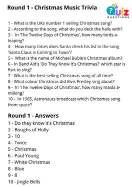 Round 1 - Christmas Music Trivia